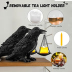 Raven Gothic Home Decor Fake Crow Light Holder Raven Lamp Tealight Candle Holder Resin Raven Statue 2PCS