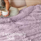 The Connecticut Home Co Throw Blanket Soft Fluffy Room Decor, Cozy Warm Throws for Bed, Couch, Gifts for Women, Bedroom Cute Aesthetic Blankets Shag and Sherpa, 65x50, Purple