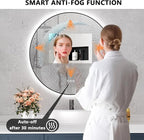 24'' Round Bathroom Mirror with Light, Black Circle Mirror with Backlit & Half Moon Light, Anti-Fog, Dimming Wall-Mounted LED Vanity Mirrors for Bathroom, Home Decor, Entryway