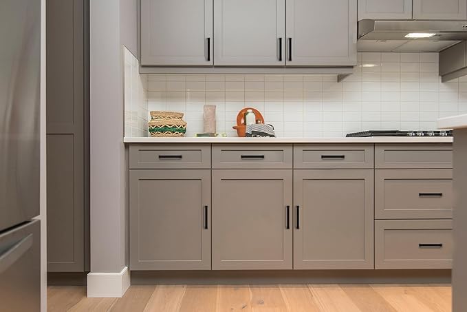 Ravinte 10 Pack Solid Kitchen Cabinet Handles Matte Black Cabinet Pulls Slim Drawer Pulls with 3-3/4 Inch Hole Center Square Bar Kitchen Cabinet Hardware