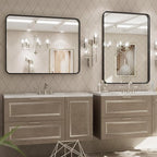 LOAAO 32x36 Inch Black Metal Framed Bathroom Mirror for Wall, Matte Black Bathroom Vanity Mirror Farmhouse, Large Rounded Rectangle Mirror, Anti-Rust, Tempered Glass, Hangs Horizontally or Vertically