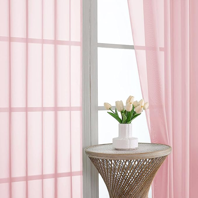 OVZME Blush Pink Sheer Curtains 120 Inches Long 2 Panels Set, 59 Inch Extra Wide Soft Airy Lightweight Sheer Curtains for Living Room, Farmhouse Voile Filmy Rod Pocket Drapes, 59Wx120L Inches