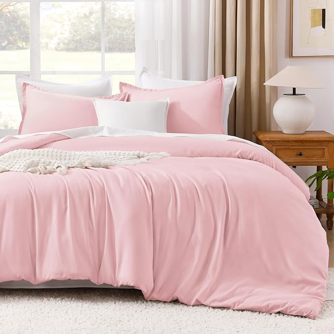 Litanika California King Size Pink Comforter Set, 3 Pieces Cal King Aesthetic Soft Solid Bedding Comforter Set, All Season Fluffy Bed Set (104x96In Comforter & 2 Pillowcases)