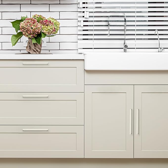Ravinte 30 Pack Solid 7-1/2 Inch Center to Center Slim Square Bar Drawer Handles - Cabinet Hardware Brushed Nickel Pulls for Kitchen and Drawers