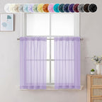 Chyhomenyc Lilac Sheer Curtains 36 inch Length 2 Panels, Light Filtering Voile Rod Pocket Short Window Curtians for Bathroom Living Room Farmhouse Small Windows, 42Wx36L inches