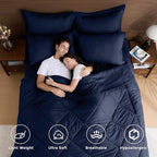 HEVUMYI Navy Blue Cali-King Comforter Set - 7-Piece All Season Bed in a Bag Cali-King, Ultra Soft Bedding Set with Comforter, Flat Sheet, Fitted Sheet, Pillowcases, Pillow Shams, Navy Blue