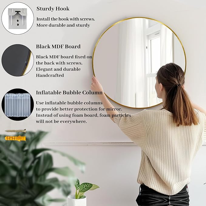 Gold Round Mirror 16 inch, Small Round Mirror, Gold Circle Mirrors, Metal Frame Circle Mirrors for Bathroom, Bedroom, Vanity, Wall Decor.