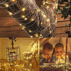 Meliven 300 LED Curtain Lights 9.8Ftx9.8Ft, 8 Modes Fairy Lights Curtain with Remote, Timer, Dimmable, USB Powerd, Warm White Backdrop Light for Wedding, Party, Home, Bedroom Decorations