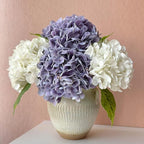 YalzoneMet 4 Pcs Hydrangea Artificial Flower Lifelike 21'' Long Stem Latex Real Touch Hydrangea for Xmas Home Party Kitchen Thanksgiving Table Centerpiec Christmas Decor 2 White + 2 Purple