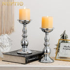 Nuptio Silver Pillar Candle Holders, Wedding Centerpieces Metal Candle Holder for 3 inches Candles Stand Decoration Ideal for Weddings Special Events Parties Living Room, 2 Pcs