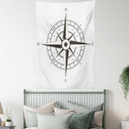 Ambesonne Compass Tapestry, Wind Rose Old Fashion Navigational Equipments Orienteering Illustration Print, Wall Hanging for Bedroom Living Room Dorm Decor, 40" X 60", Evergreen White