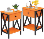 VECELO Nightstands Set of 2, Modern Bedside End Tables, Night Stands with Drawer and Storage Shelf for Living Room Bedroom, Industrial Metal Frame