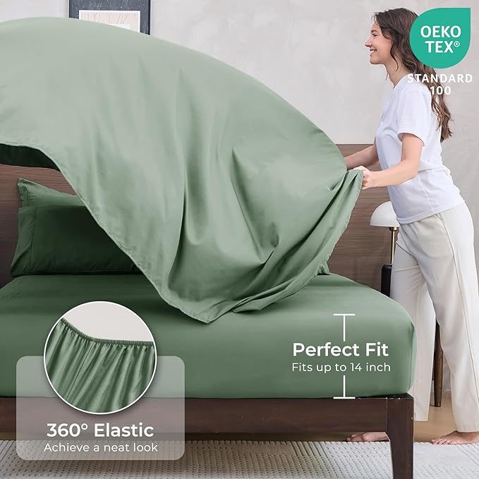 HEVUMYI Sage Green Full Comforter Set - 7-Piece All Season Bed in a Bag Full, Ultra Soft Bedding Set with Comforter, Flat Sheet, Fitted Sheet, Pillowcases, Pillow Shams, Sage Green