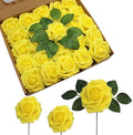 JOYLEX Artificial Flowers Realistic Roses, 50pcs Real Looking Fake Roses with Stem for DIY Wedding Bouquets Centerpieces Bridal Shower Party Home Romantic Decorations (Yellow)