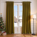 Lazzzy Velvet Blackout Curtains Thermal Insulated Room Window Drapes Super Soft Luxury Curtains for Living Room Bedroom Rod Pocket 2 Panels, Golden Olive, 52" W x 96" L