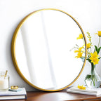 24" Round Mirror Circle Wall Mounted Hanging or Against Wall Metal Frame Dressing Make-up Mirrors for Entryway Bedroom Bathroom Living Room 24 inch Gold