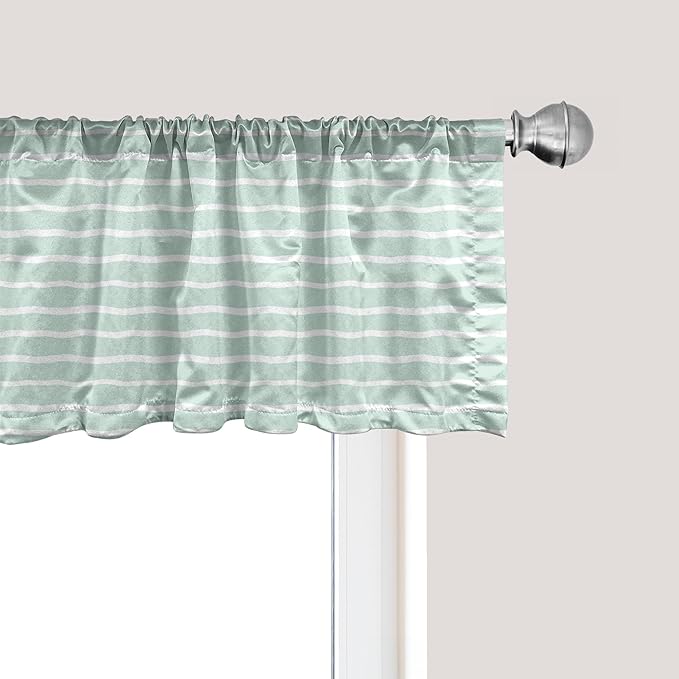 Ambesonne Pastel Window Valance, Horizontal Wavy Lines White Striped Abstract Soft Toned Nautical Art Display, Curtain Valance for Kitchen Bedroom Decor with Rod Pocket, 42" x 18", Almond Green White