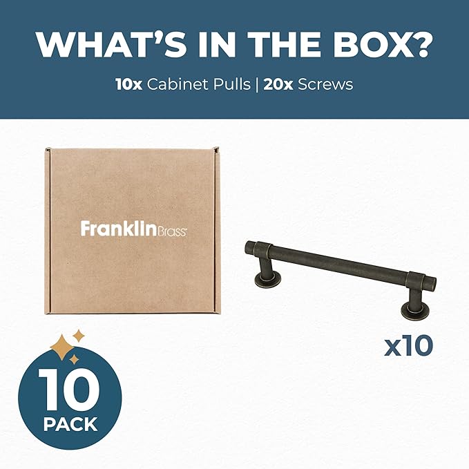 Franklin Brass - Francisco Warm Chestnut Cabinet Handles 4 Inch (4") Hole Center Pulls | Easy Install, Durable Hardware for Kitchen Cabinet Door, Drawers, Dresser Pull, Furniture (10 Pack)