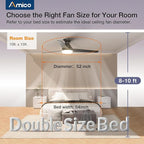 Amico Ceiling Fans with Lights, 52 inch Low Profile Ceiling fan with Light and Remote Control, Flush Mount, Reversible, 3CCT, Dimmable, Noiseless, Black Ceiling Fan for Bedroom, Indoor/Outdoor Use