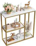 WOHOMO Console Table, Small Entryway Table with Storage Shelves 12'' Narrow Sofa Table Modern Hallway Table for Living Room 31.5" x12''x31.5'' White and Gold