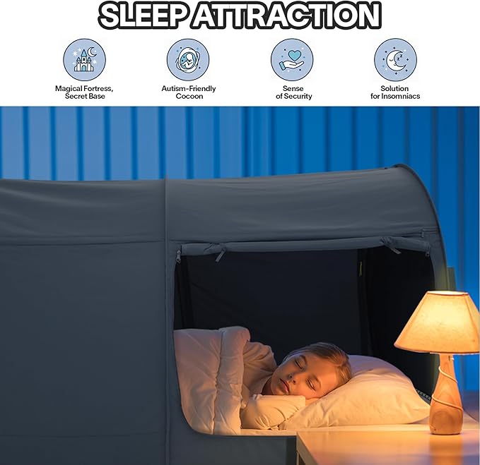 Alvantor Bed Canopy Tents Dream Privacy Space Twin Bunk Bed Sleeping Tents Indoor Pop Up Portable Frame Curtains Breathable Grey Cottage (Mattress Not Included) Reducing Light
