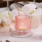 12 Pcs Large Pink Candle Holder- 3.15"×3.15" Ribbed Pink Vorive Candle Holders for Pink Bridal Shower Decorations, Girl Baby Shower Decorations, Pink Glass Candle Holder for Table Centerpiece