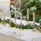 NUPTIO Hurricane Candle Holder for Centerpiece: Set of 3 Gold Candlestick Holders with Glass Shade - Vintage Taper Candleholder for Christmas Dining Table Fireplace Mantle Decor