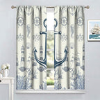 Nautical Anchor Curtains, Vintage Sailboat Ocean Coastal Lighthouse Window Drapes, Navy Blue Coral Shell Seahorse Beach Print Blackout Window Treatments for Living Room Bedroom 63x72in