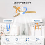 Sofucor 52 Inch Ceiling Fans with Lights, Solid Wood Ceiling Fan with Light Remote Control, Flush Mount Indoor/Outdoor Ceiling Fans, Reversible DC Motor, 3 Blade Ceiling Fan Light for Bedroom Patio