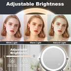 Large Lighted Makeup Mirror, Height Adjustable 8" Rechargeable Foldable Mirrors, 1X/10X Double Sided 3 Color Dimmable Magnifying Mirror, 360° Swivel Touch Screen Tabletop Standing Mirror, Chrome