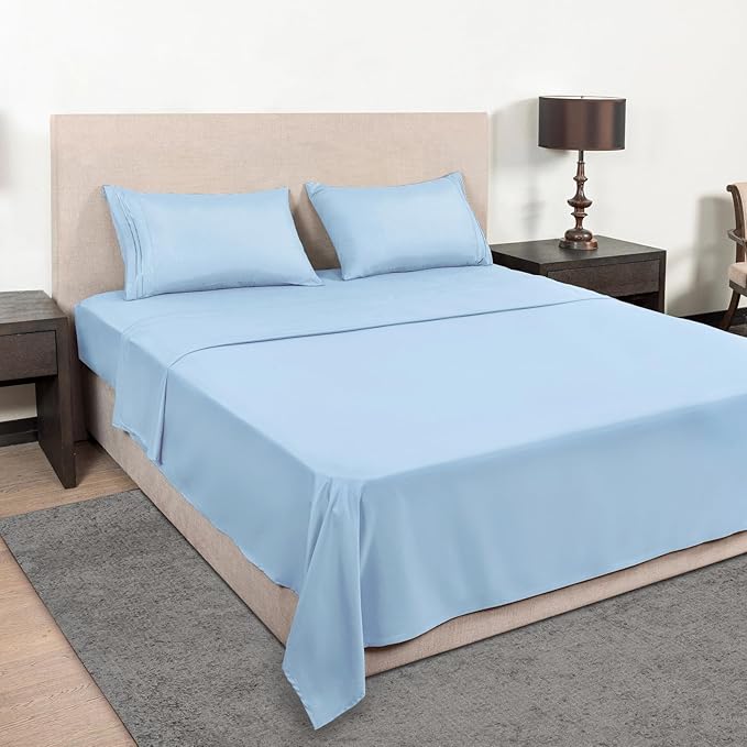 Mejoroom Twin XL Size Sheet Set - Soft Microfiber Bed Sheets,Deep Pocket Fitted Sheet, Soft, Breathable, Wrinkle & Fade Resistant - 3 Piece (Light Blue)
