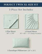 LANE LINEN 100% Organic Cotton Extra Long Twin Sheet & Pillowcase Sets, 15" Deep Pocket Fully Elasticized, Naturally Temperature Regulating Cotton Sheets Twin XL Bed Sheets- Cool Blue
