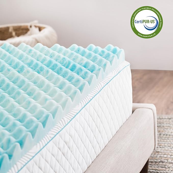 Linenspa 3 Inch Convoluted Gel Swirl Memory Foam Mattress Topper - Promotes Airflow - Relieves Pressure Points - Full