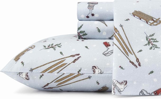 Eddie Bauer - Full Sheets, Cotton Flannel Bedding Set, Brushed For Extra Softness, Cozy Home Decor (Snow Days, Full)