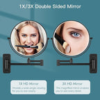 gotonovo Wall Mounted Magnifying Mirror Pivoting Arm Double Sided Swivel Makeup Vanity Black Telescoping Handheld Mirror 8 Inch Magnification Square Base