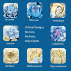 Blue Moon Flower Building Blocks for Adults - Creative Crescent Moon Rose Model Kit, Home Office Desk Decor, Artificial Plant, Unique Birthday Gift Idea (Frame Not Included)