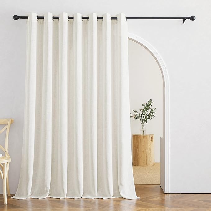 RYB HOME Sheer Door Curtains - Privacy Linen Textured Semi Sheer Curtains Grommet Light Filtering Window Covering for Living Room Bedroom Canopy Bed, W 100 x L 95 inch, 1 Pc, Linen