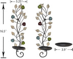 Wall Sconces Candle Holder Set of 2, Antique Leaf Branch Wall Mount Hanging Metal Candle Holder Candle Sconce for Living Room Dining Room