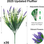 ZINHO 36 Bundles Artificial Flowers Outdoor, Faux Lavender Flowers with Grass UV Resistant Artificial Plants for Outdoor Outside Hanging Planter Window Box Garden Patio Front Porch Decor