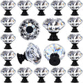 DEELF 26 Packs Kitchen Cabinet Knobs, 30 mm Crystal Cabinet Knobs, Diamond Dresser Handle Drawer Pulls, Dresser Knobs for Cabinets and Drawers, Black Base