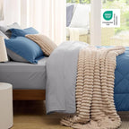 Bedsure Twin Comforter Set - 5 Pieces Reversible Slate Blue Bedding, Twin Size Bed Set for All Seasons, Bed in a Bag with Down Alternative Comforter, Sheets, Pillowcase & Sham