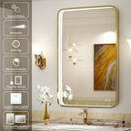 24x36 Inch LED Bathroom Vanity Mirror with lights,Wall Mounted Lighted Mirrors with Non-Rusting Gold Metal Frame Anti-Fog Memory Funtion Stepless Dimmable for Bathroom Decor(Horizontal&Vertical)