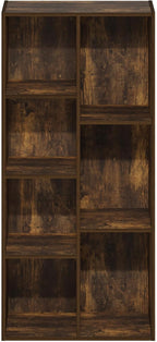 Furinno LUDER Book Shelf, 7-Cube Bookshelf, Bookcase, 9.4" x 19.5" x 41.7", for Living Room, Bedroom, Home Office, Amber Pine
