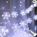 Christmas Snowflake String Lights, 20 FT 40 LED Battery Operated Fairy Lights with Remote, 8 Modes Timer Hanging Decor for Bedroom Patio Party Wall Indoor Outdoor Xmas Tree Decorations Cool White
