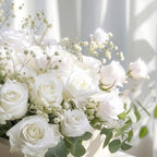 BLEUM CADE 100 Pcs White Roses Artificial Flowers, Real Touch Velvet Roses Fake Flowers Bulk, Artificial Roses Bouquet with Long Stems Bridal DIY Wedding Party Centerpiece Decorations