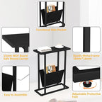 Yusong Narrow Side Table for Small Spaces, Small End Table with Magazine Holder, Skinny Slim Little Thin Table for Living Room, Bedroom, Sofa, Black Oak