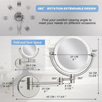 Hard Wired Makeup Mirror with Lights Wall Mounted with Magnification, 8 Inch Double Sides 10X Magnifying Bathroom Mirror 3 Color Lighting Touch Dimming, Extended Arm Shaving Mirror, Brushed Nickel
