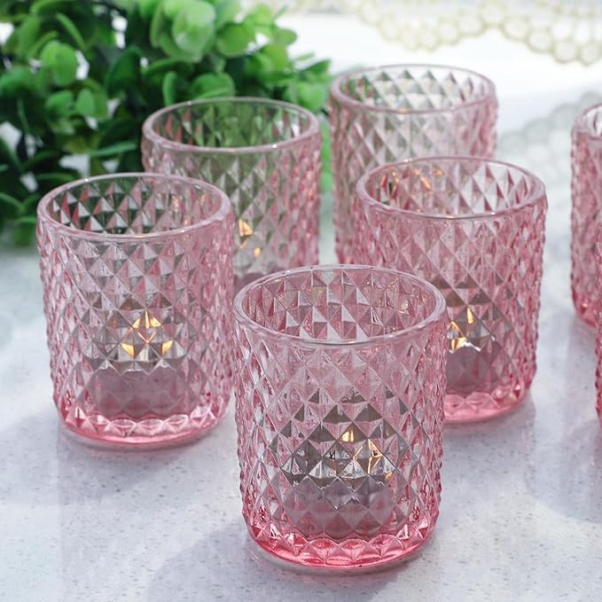 Woho 24pcs Pink Votive Candle Holders, Tealight Candle Holder for Wedding Table Decor, Tea Lights Candle Holder for Anniversary Bridal Shower