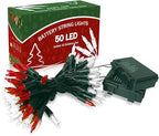 KOUQIYA Battery Operated Christmas Lights 2 Pack, 17ft 50 LED Mini String Light with Auto-Timer 8 Modes Waterproof Tree Lights (Red&White)