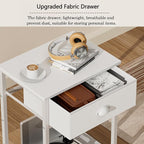 Furologee White Nightstand with Fabric Drawer, Small Side Table for Small Spaces, 2 Tiers Storage Shelves End Table, Night Stand for Living Room, Bedroom, Dorm